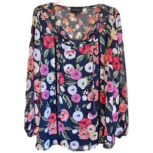 Lane Bryant Floral Print Long Sleeve Chiffon Tunic Top Blouse Women's 14